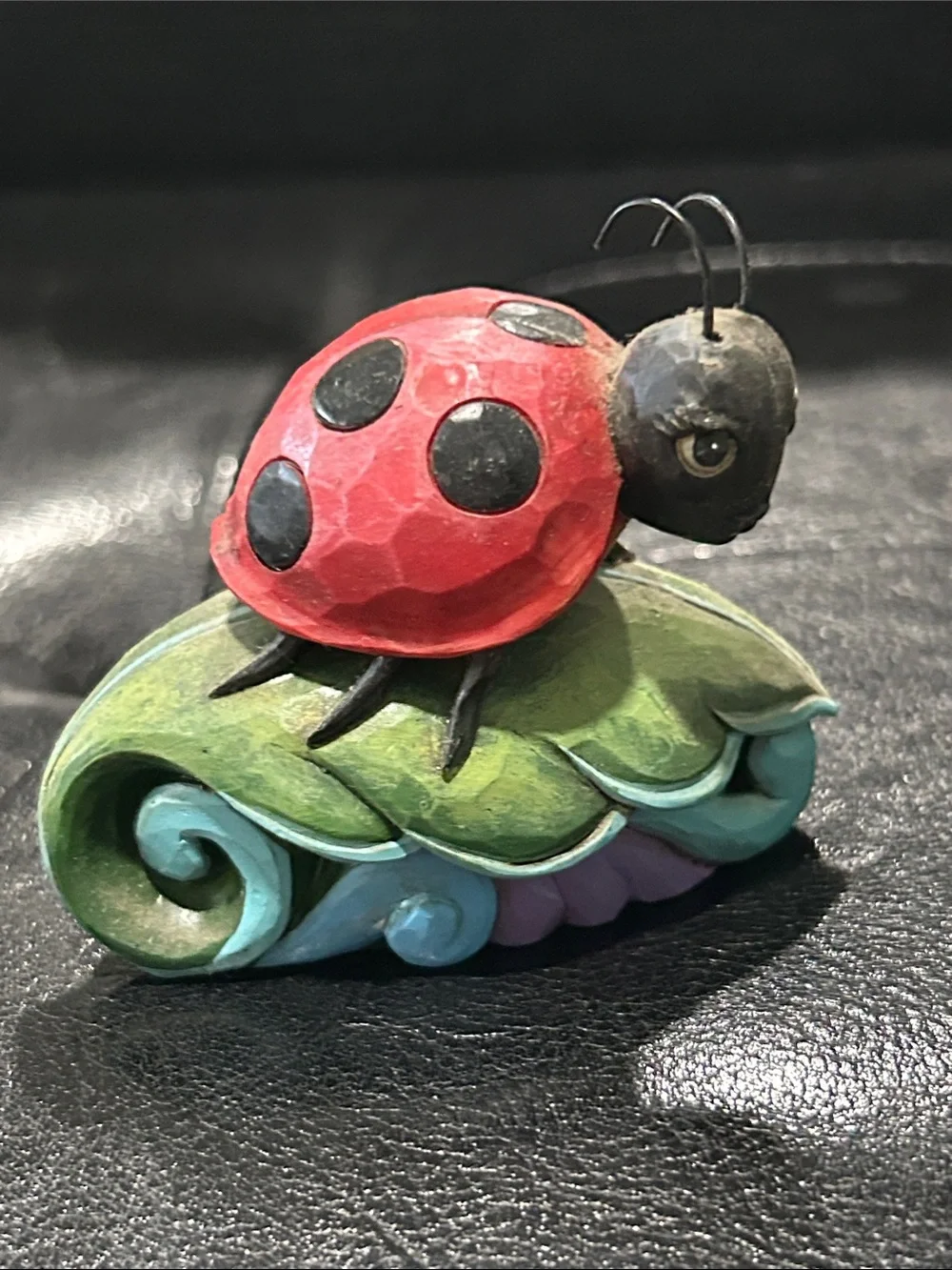 Jim Shore Red and Black Ladybug on Multicolor Leaf Figurine